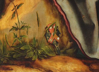 Het bezoek van Sint Antonius aan Sint Paulus de kluizenaar (detail van het wapen van Guido Gersi van het Isenheim altaarstuk) door Matthias Grünewald